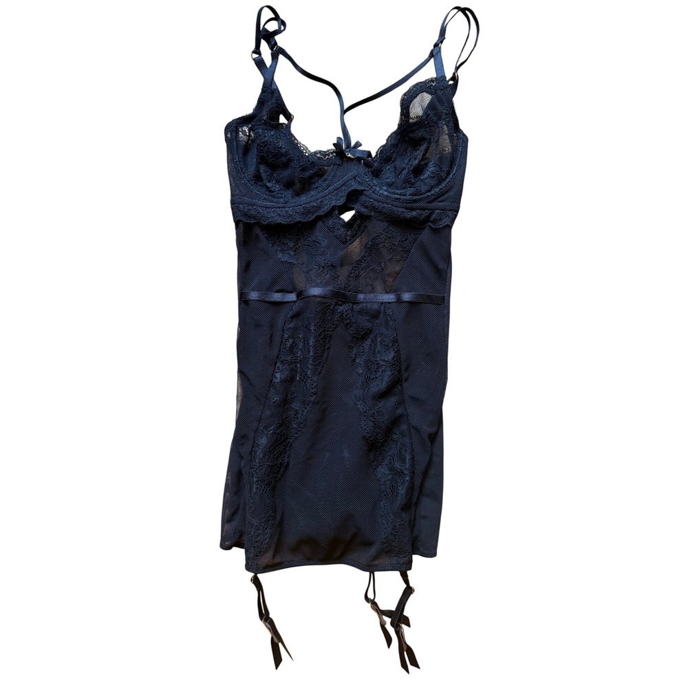 Figleaves Temptation Fishnet Lace Cami‎ Suspender Black 30D/DD 162506 NWT